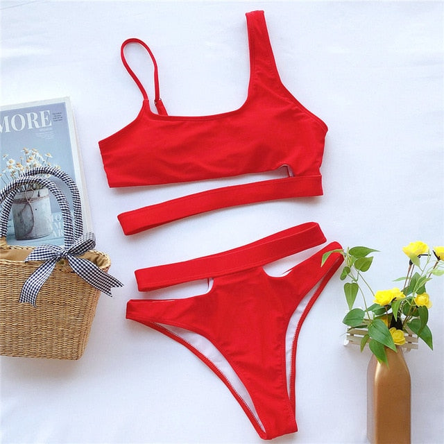 Hollow out White swimwear
