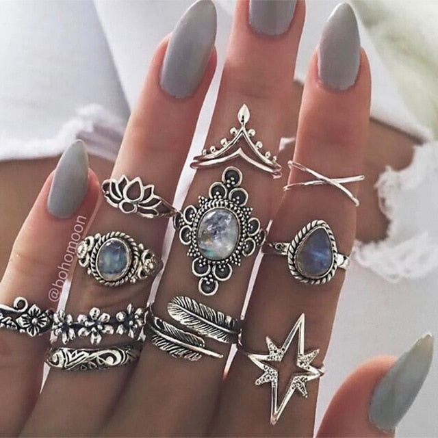 Knuckle BOHO Crystal Star Finger Rings
