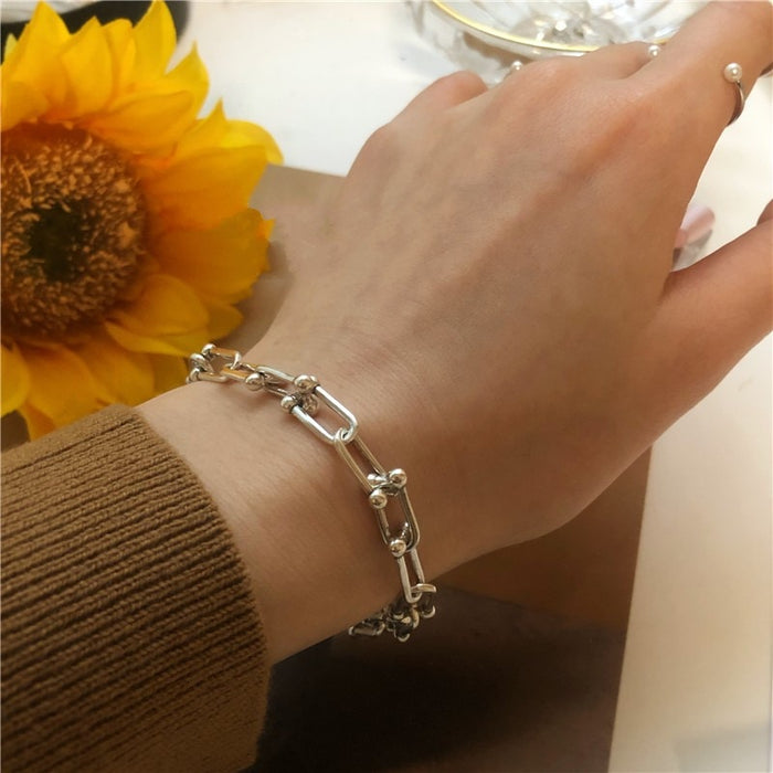 Sterling Silver Thick Chain Bracelet for Women