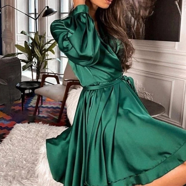 Sexy Satin Sashes A Line Mini Dress
