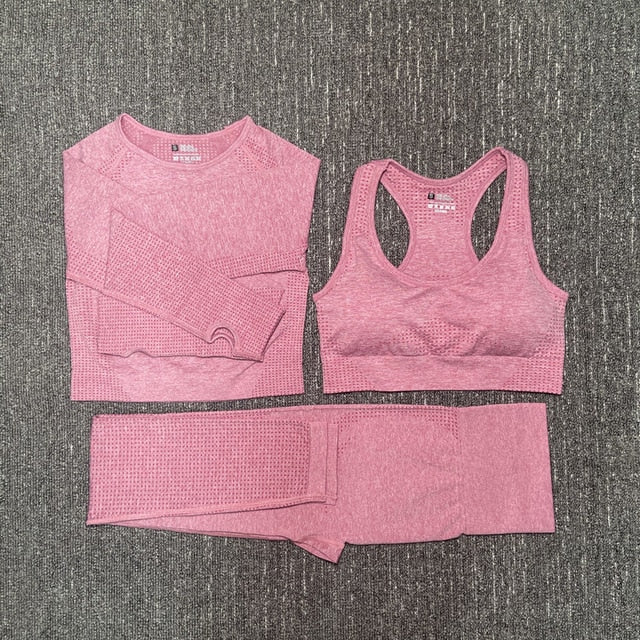 Seamless Fitness Yoga Suit 3pcs Gym Clothing
