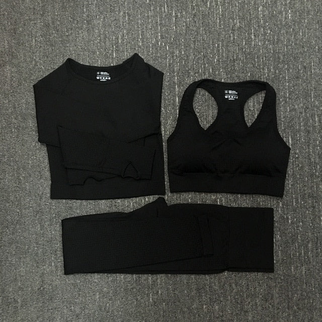 Seamless Fitness Yoga Suit 3pcs Gym Clothing