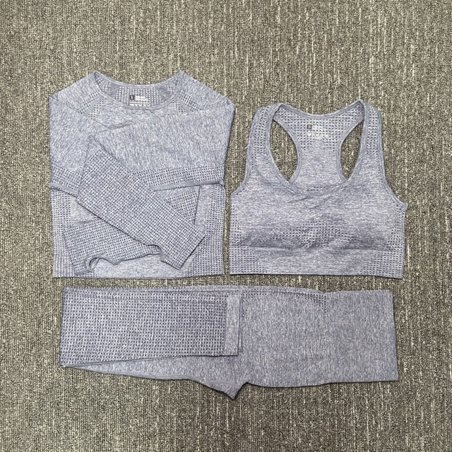 Seamless Fitness Yoga Suit 3pcs Gym Clothing