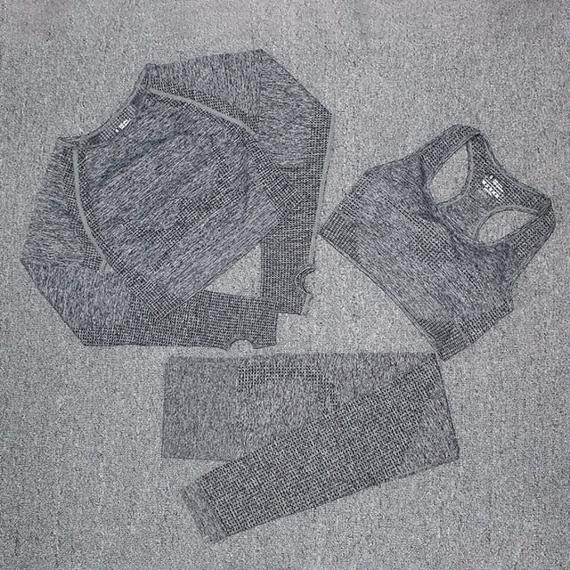 Seamless Fitness Yoga Suit 3pcs Gym Clothing