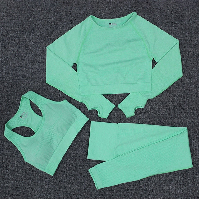 Seamless Fitness Yoga Suit 3pcs Gym Clothing
