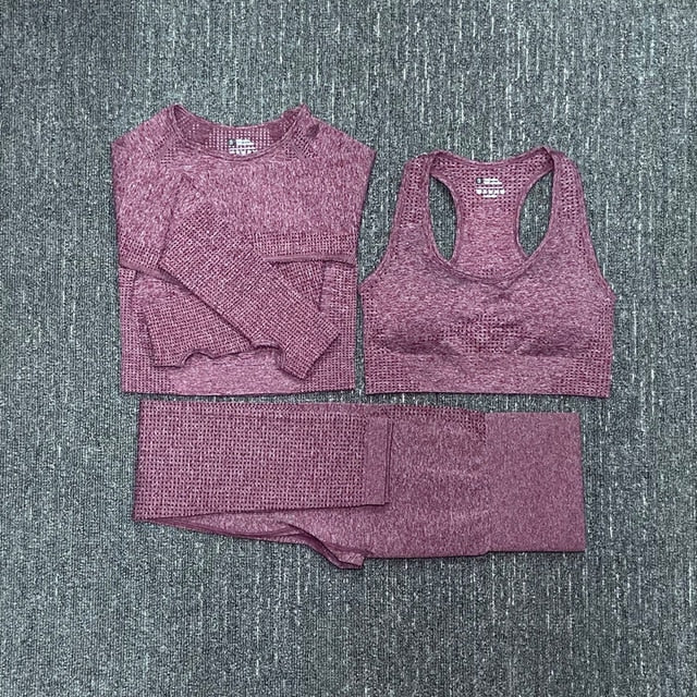 Seamless Fitness Yoga Suit 3pcs Gym Clothing
