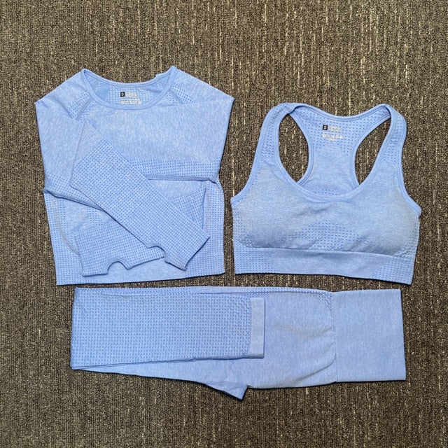 Seamless Fitness Yoga Suit 3pcs Gym Clothing
