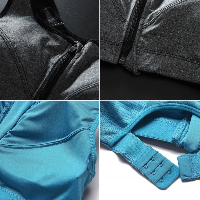 Fitness Push Up Front Zipper Yoga Crop Top Bra