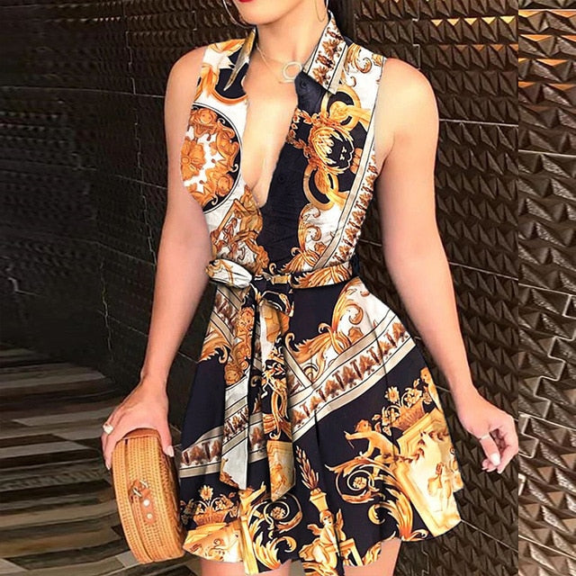 Elegant Chain Letter Print Shirt Dress