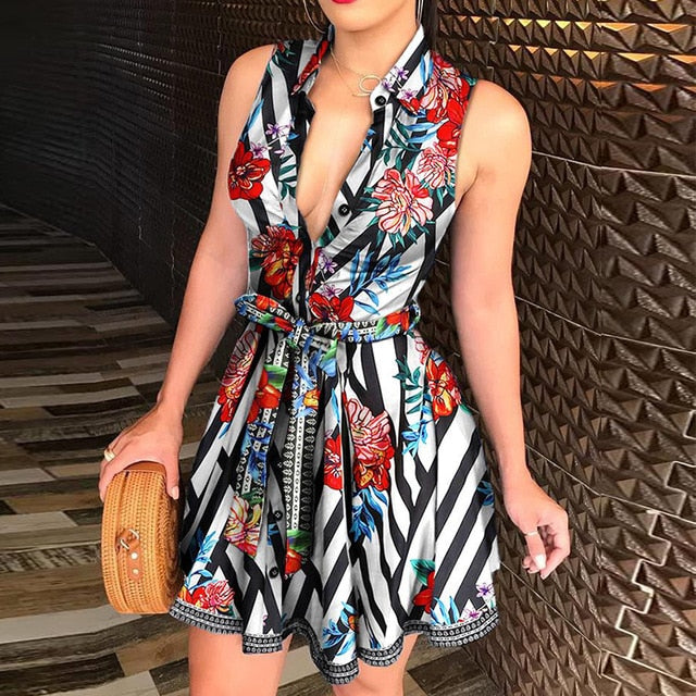 Elegant Chain Letter Print Shirt Dress
