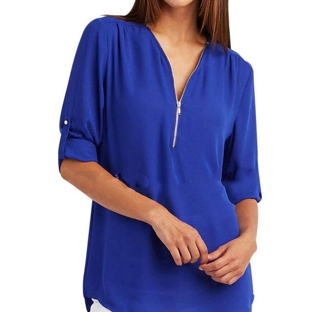 Sexy V Neck Solid Casual Blouse