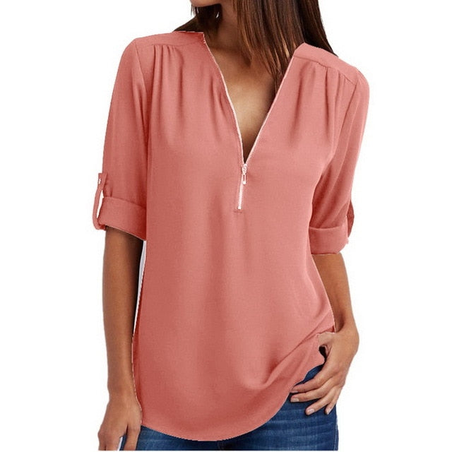 Sexy V Neck Solid Casual Blouse