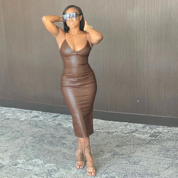 Leather Bodycon Sexy Party Dress