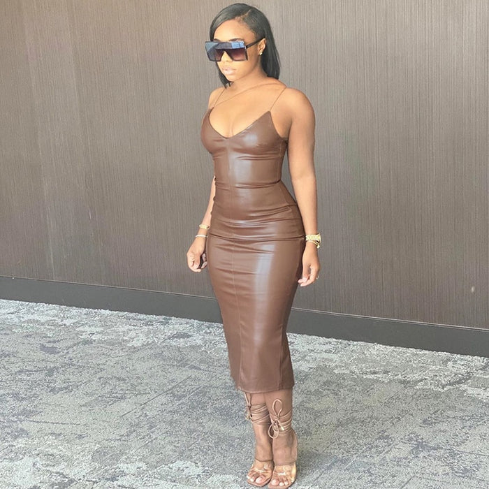 Leather Bodycon Sexy Party Dress