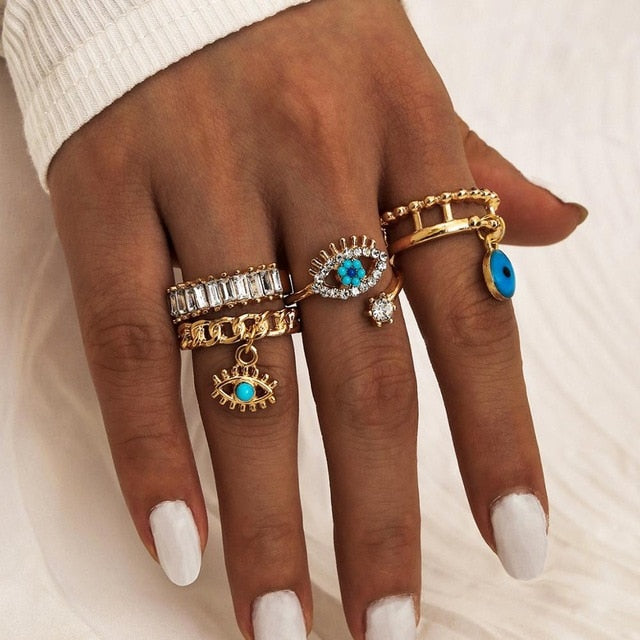 Knuckle BOHO Crystal Star Finger Rings