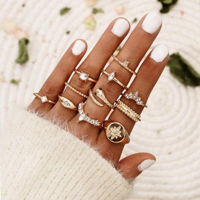 Knuckle BOHO Crystal Star Finger Rings