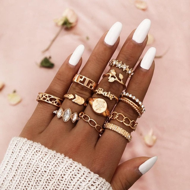 Knuckle BOHO Crystal Star Finger Rings