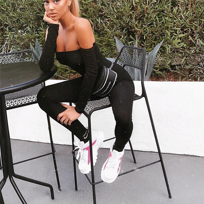 Sexy Ladies Long Sleeve Off Shoulder Bodycon Party Jumpsuit