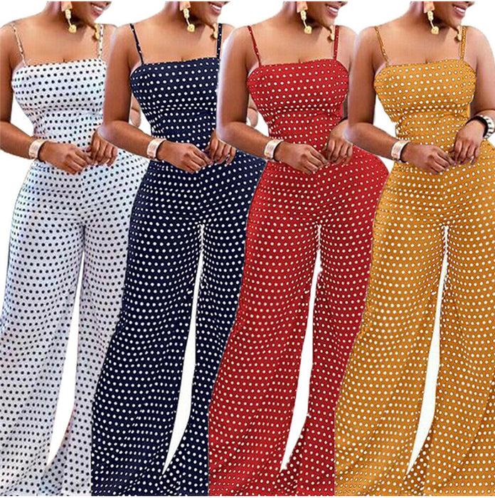 Casual Slim Polka Dot Playsuit Sleeveless Jumpsuit
