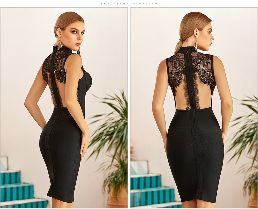 New Summer Women Black Lace Bandage Dress