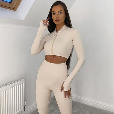Two Piece Long Sleeve Crop Top  with Leggings Set