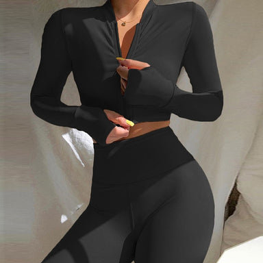 Two Piece Long Sleeve Crop Top  with Leggings Set