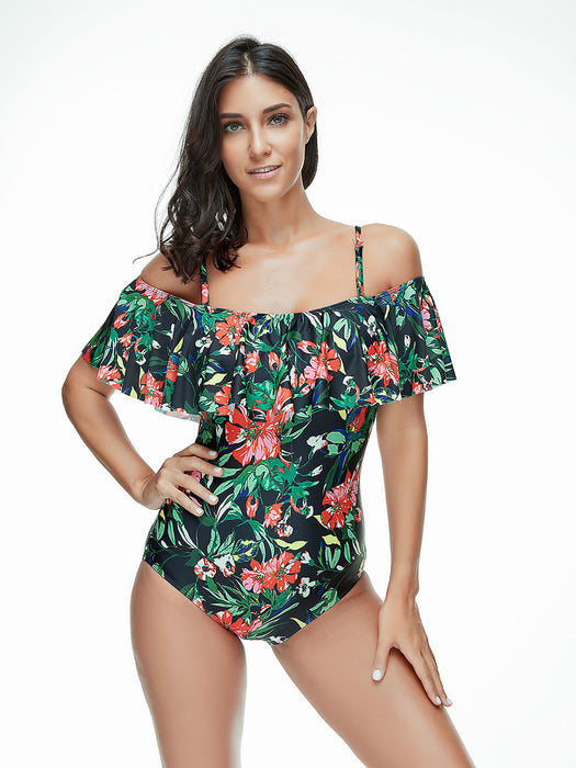 One Piece Green Floral Bathing Suit