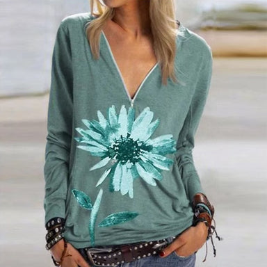 Casual Elegant V Neck Zipper Blouse