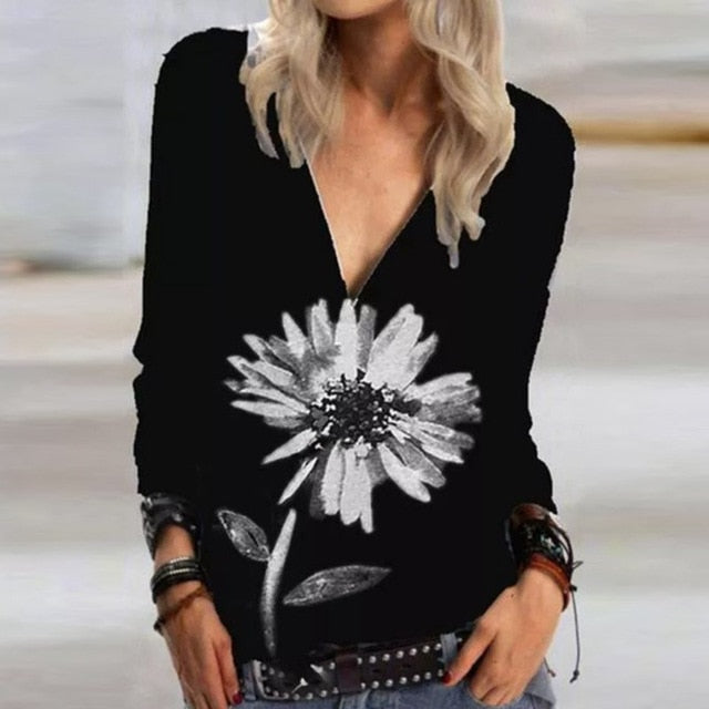 Casual Elegant V Neck Zipper Blouse