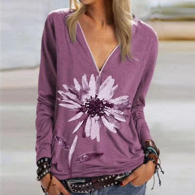 Casual Elegant V Neck Zipper Blouse