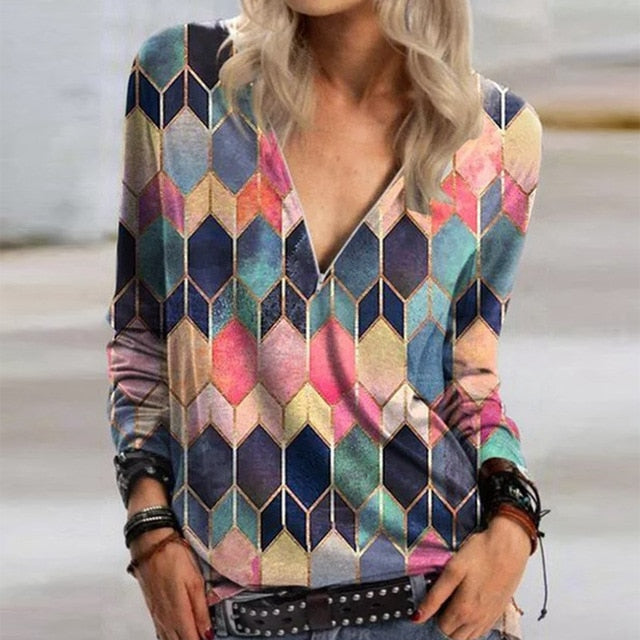 Casual Elegant V Neck Zipper Blouse