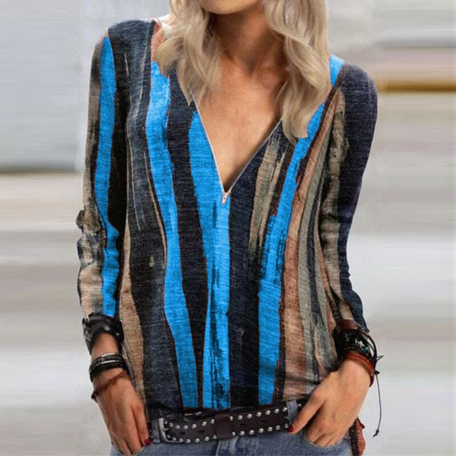 Casual Elegant V Neck Zipper Blouse