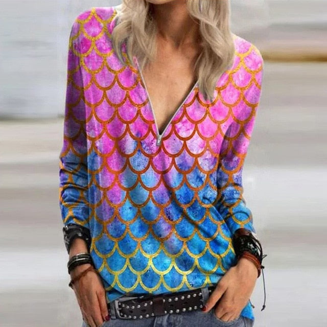 Casual Elegant V Neck Zipper Blouse
