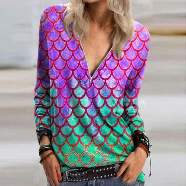 Casual Elegant V Neck Zipper Blouse