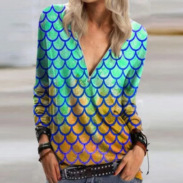 Casual Elegant V Neck Zipper Blouse