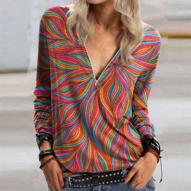 Casual Elegant V Neck Zipper Blouse
