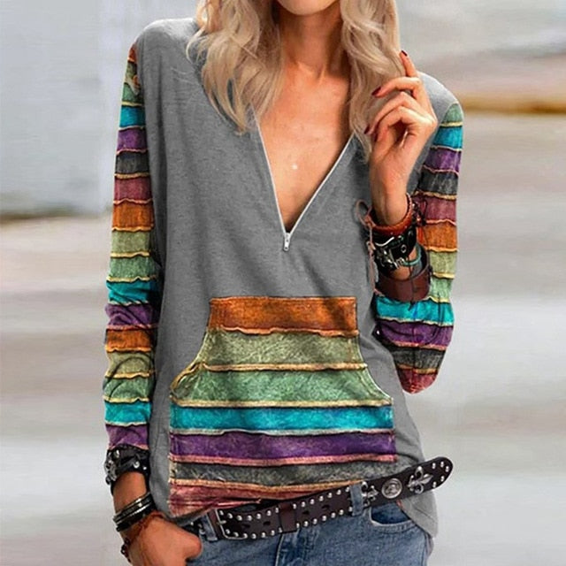 Casual Elegant V Neck Zipper Blouse