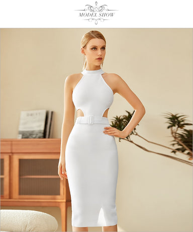 New Summer White Halter Bodycon Dress