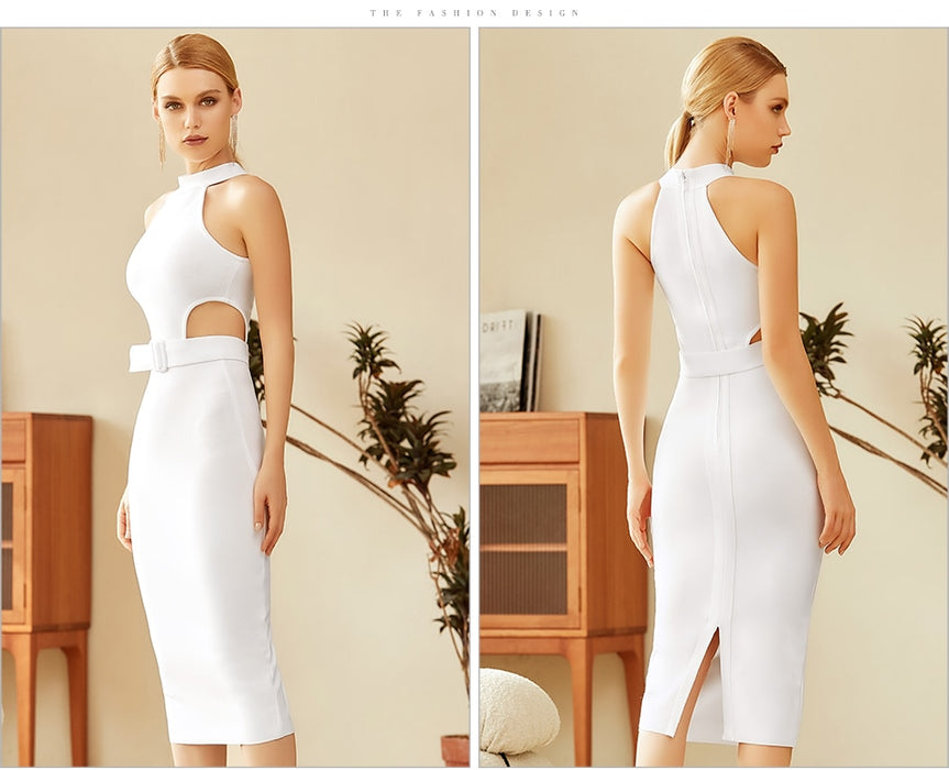 New Summer White Halter Bodycon Dress