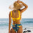 Yellow And Lemon Print Mid-Waist Bikini Swimsuit Lace Up Two Pieces Swimwear 2021 New Beach Bathing Suit