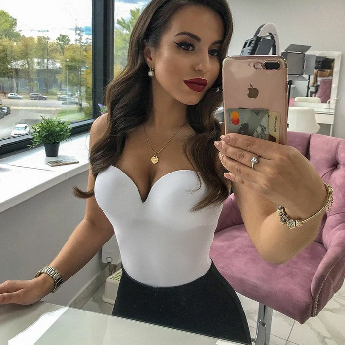 Women Sexy Backless Summer Clothes Solid V-Neck Thong Nude Bodycon