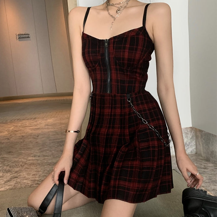 Plaid Pleated Punk Dress