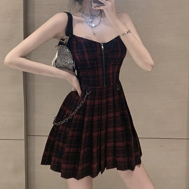 Plaid Pleated Punk Dress