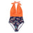 Navy Floral Deep V-neck Halter One-Piece Swimsuit