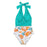 Navy Floral Deep V-neck Halter One-Piece Swimsuit