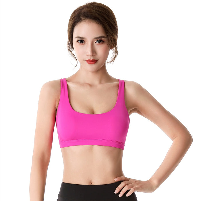 Solid Cross Back Yoga Sports Bra