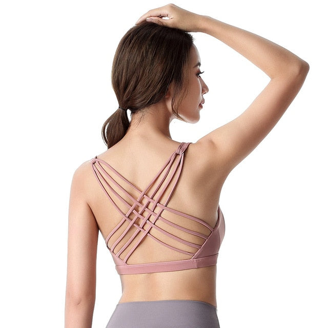 Solid Cross Back Yoga Sports Bra