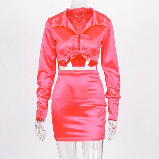 Sexy V Neck Party Hot Silk 2 Piece Outfit