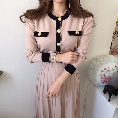 Knitted Women Long Pleated Dress