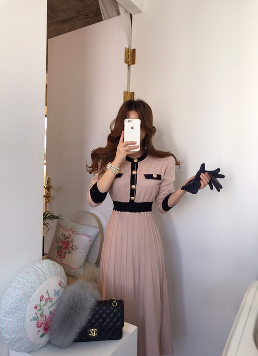 Knitted Women Long Pleated Dress